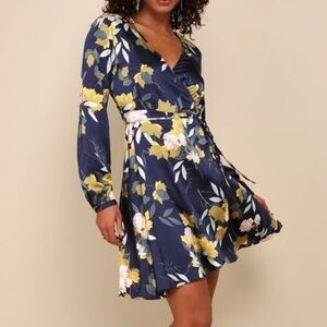 Lightweight Floral Satin Wrap Dress